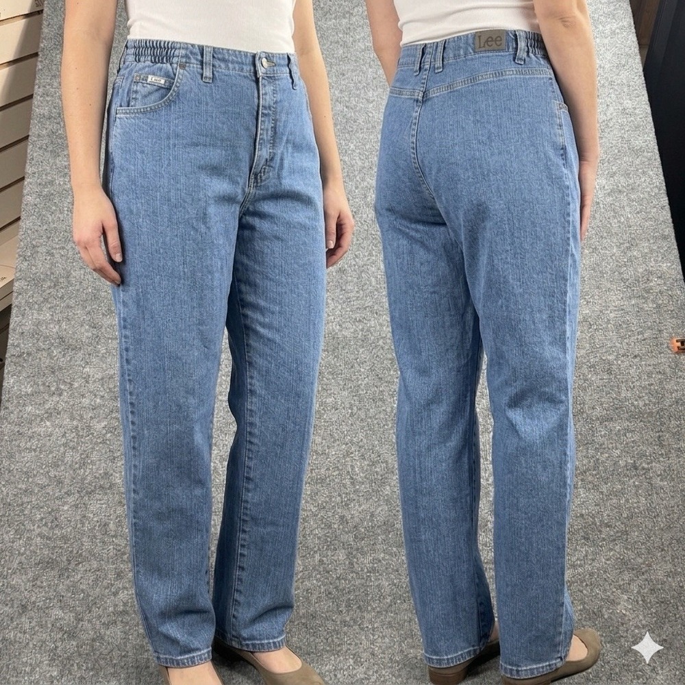 Lee's Women's Blue Jeans Size16Long‎ Relaxed Fit Straight Leg Stretch Waist Band